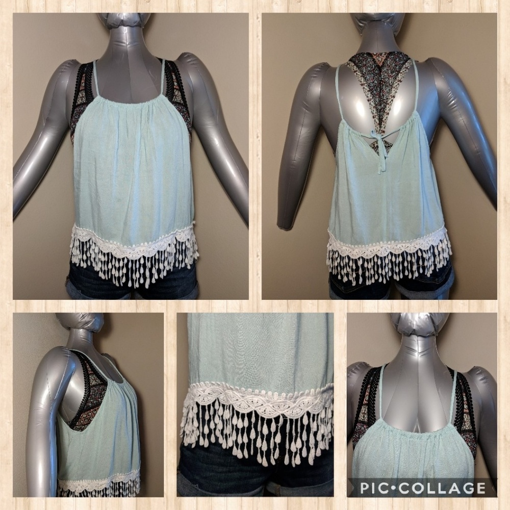 Seafoam green fringe crop top size large - Picture 2 of 8